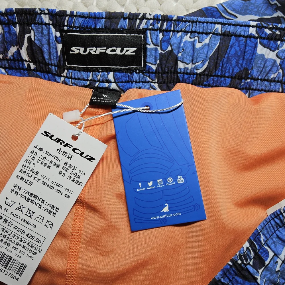 1 NWOT SurfCuz Blue Swim Trunks or with orange lining Size XL